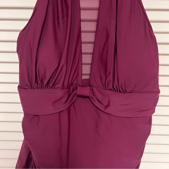 Tempt Me One Piece Swimsuit High Neck Plunge Mesh Ruched Monokini Large NWT - Picture 4 of 16